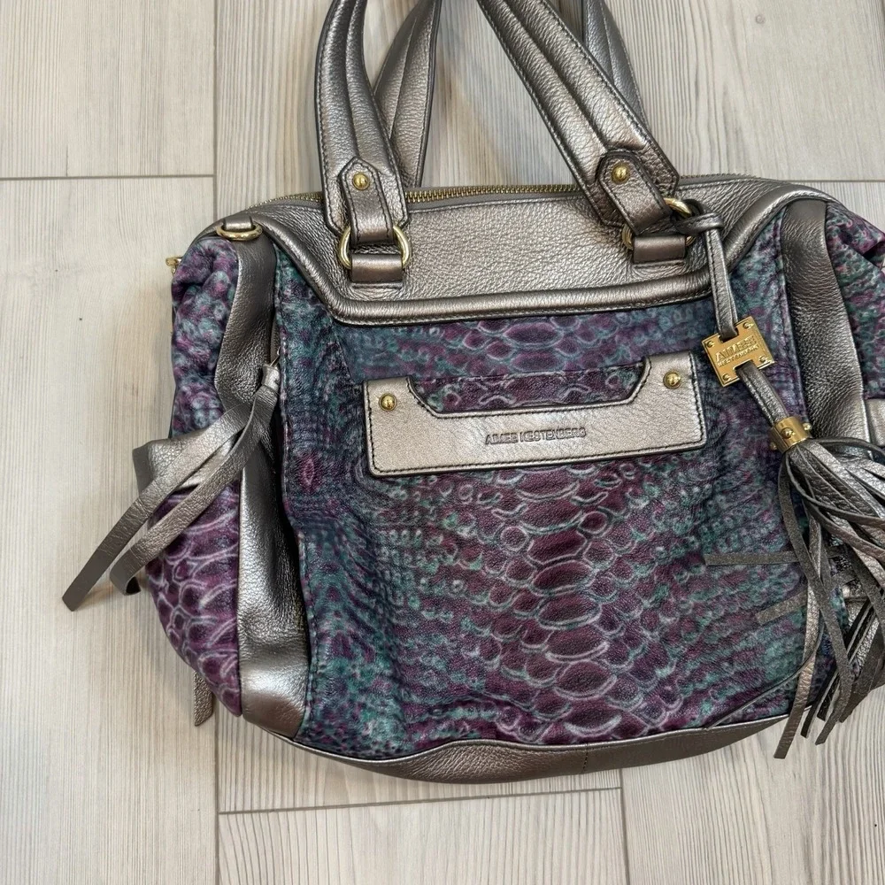 Aimee Kestenberg Animal Print Purple Blue Shoulder Hobo Bag Purse‎ Tassel Silver